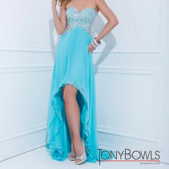 Tony Bowls 114514 Aqua sz8 High Low Party Dress - Picture 1 of 6